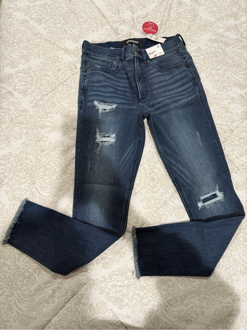 Express Dark Blue Distressed Cropped Skinny Jeans